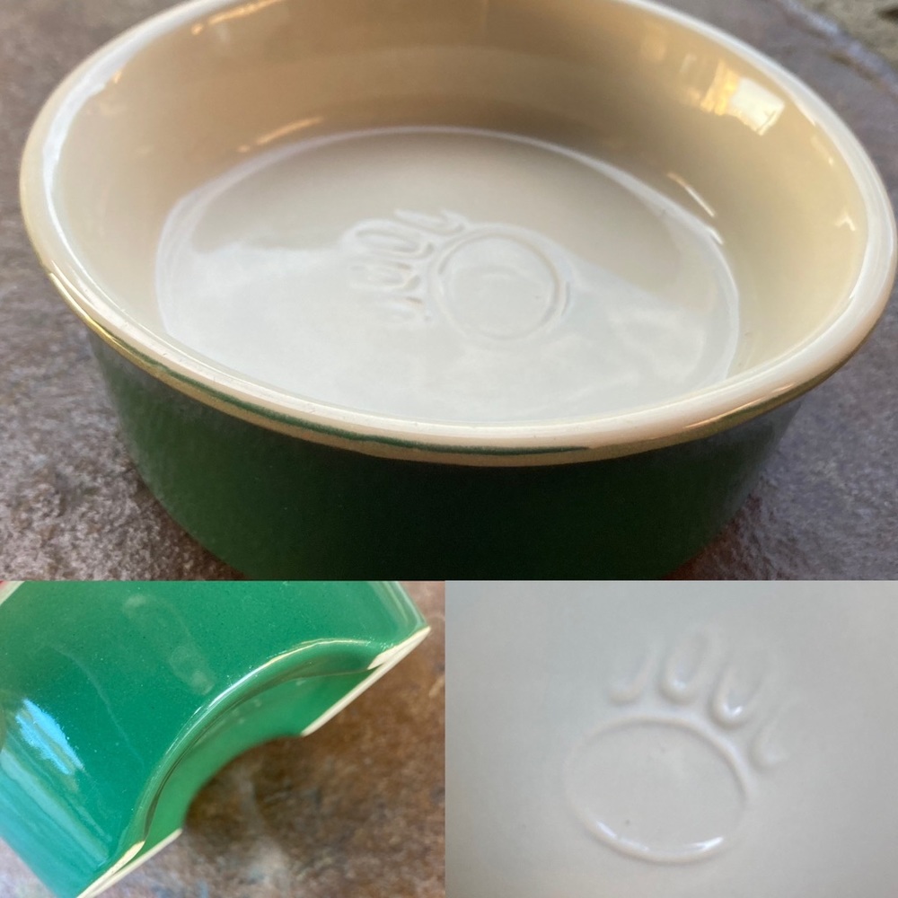 Ceramic Pet Bowl. Green and cream.